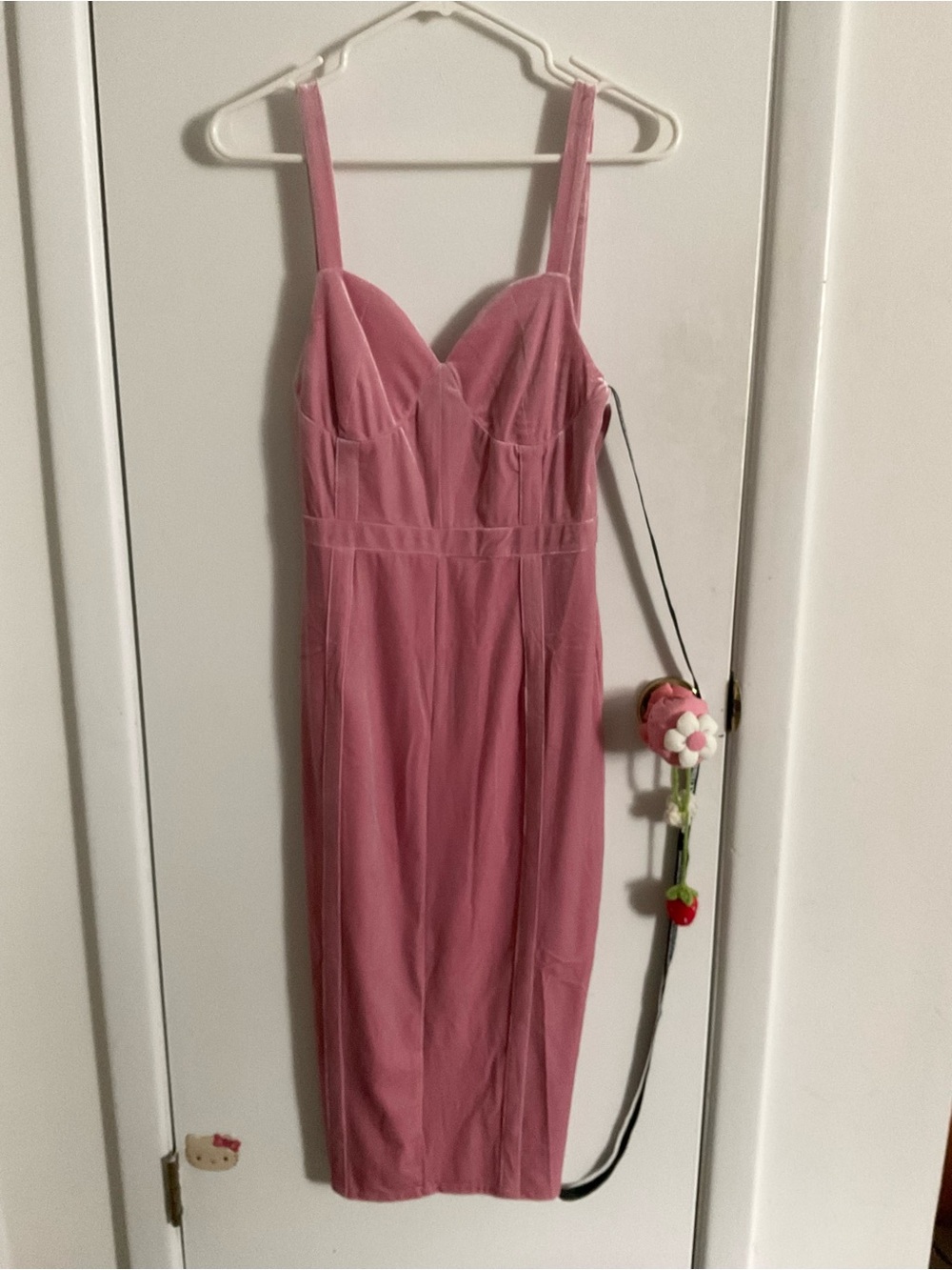 Pretty Little Thing Pink Velvet Midi Dress Size 6